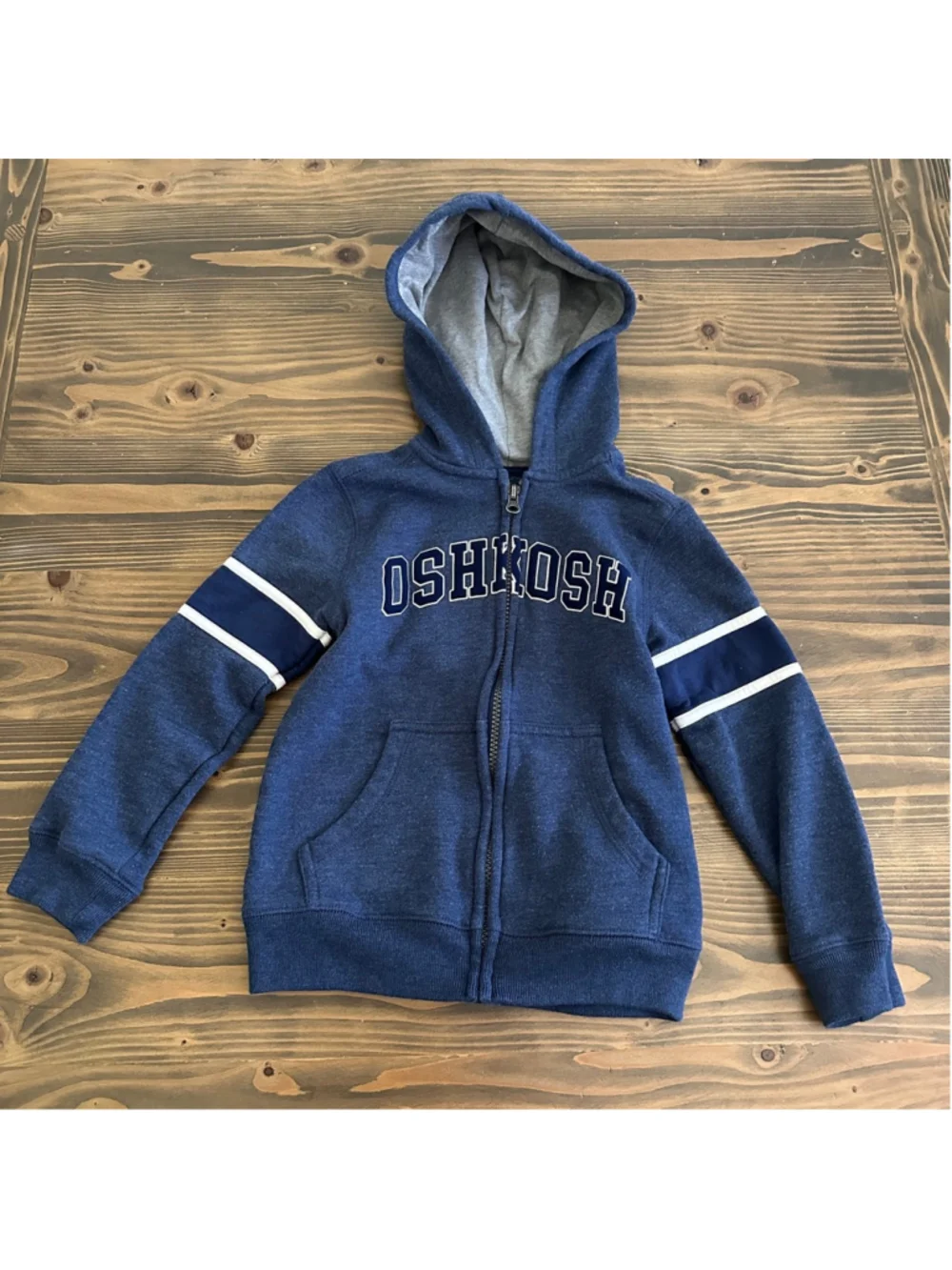 OshKosh B’gosh Boys Zip Hoodie Size 6 Blue Gray Logo Sweatshirt
